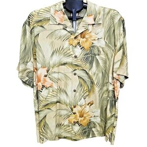 Tommy Bahama 100% Silk Hawaiian Tropic Flowers Palm Trees Camp Shirt Size‎ M